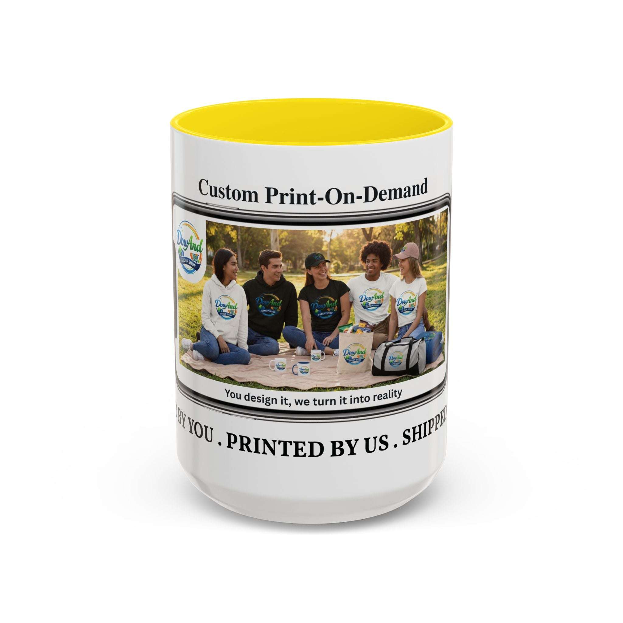 Custom Print-On-Demand Accent Coffee Mug (11/15oz) — Personalized Group Photo Design 15oz Yellow
