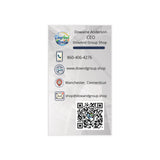 Business card with contact information and a QR code on a white background