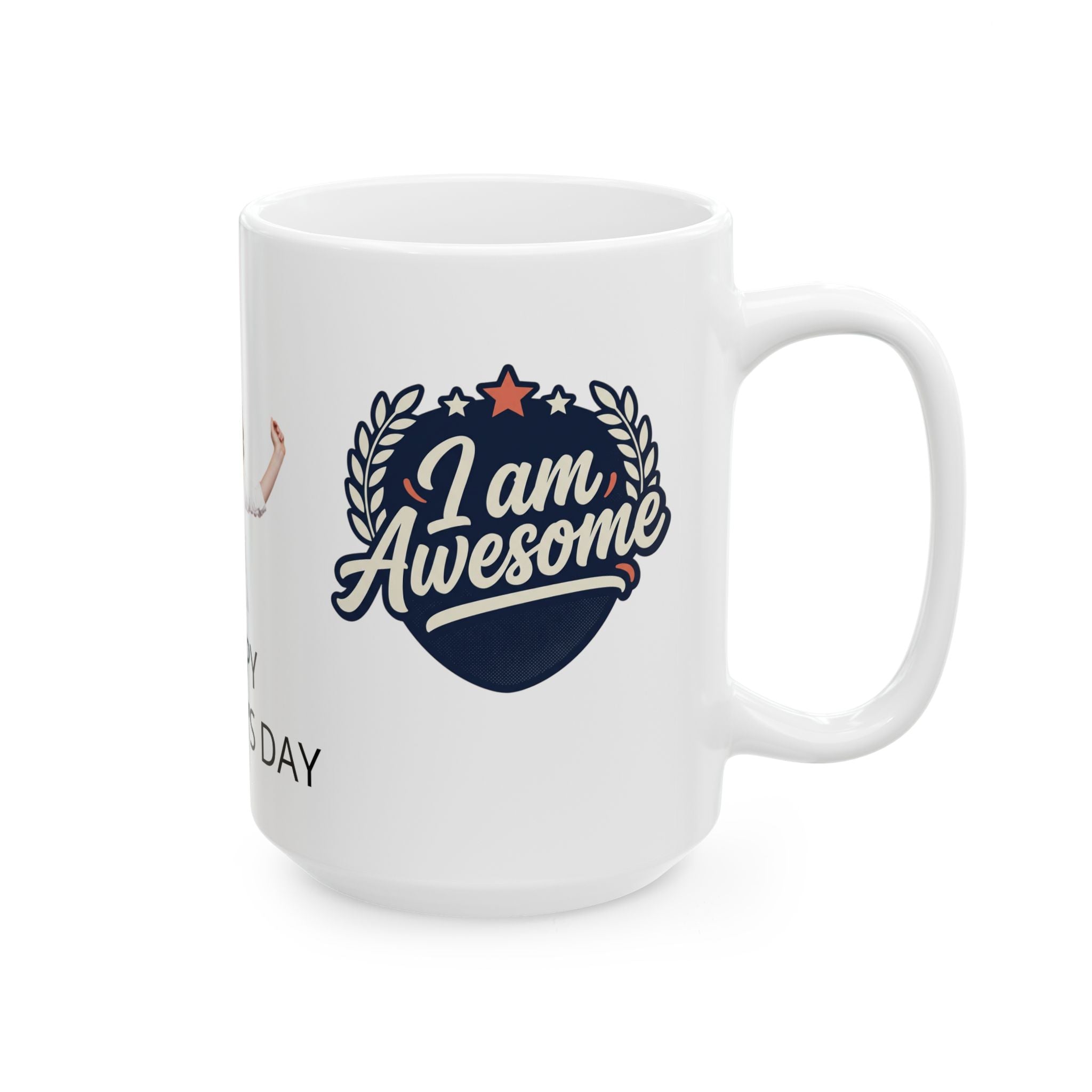 White mug with 'I am Awesome' design on a white background