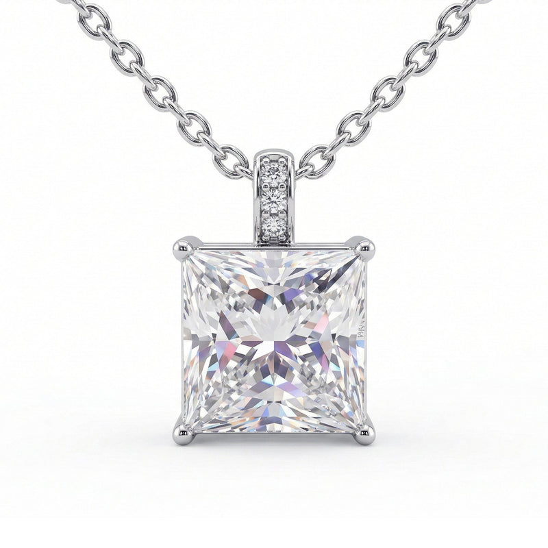 5CT (10mm) Princess Cut Moissanite Diamond Necklace
