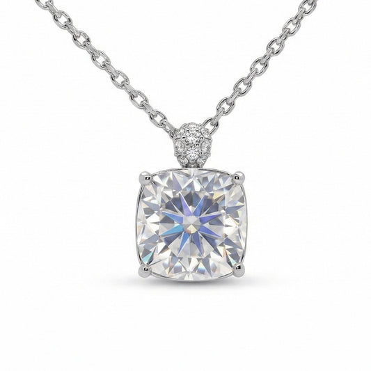 Cushion Cut Moissanite Diamond Necklace-5.9CT (11.3mm)