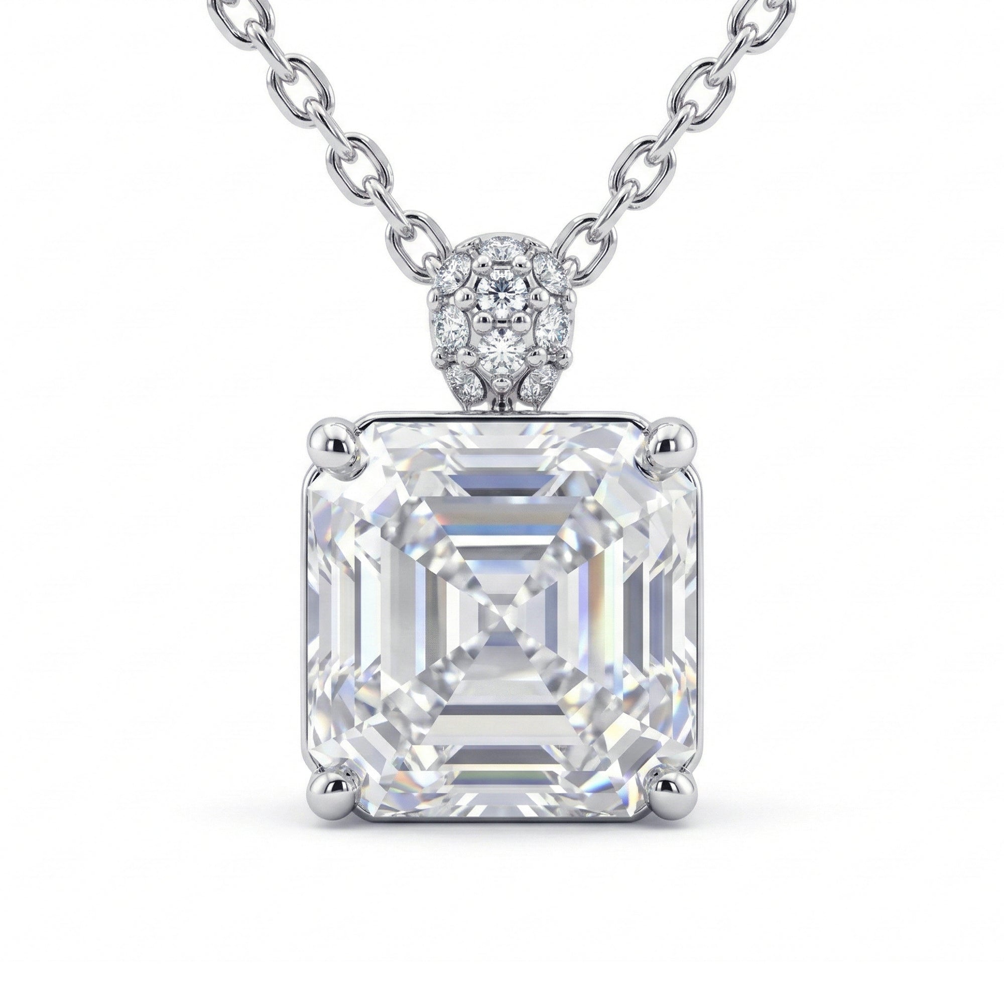 5CT (10mm) Asscher Cut Moissanite Diamond Necklace