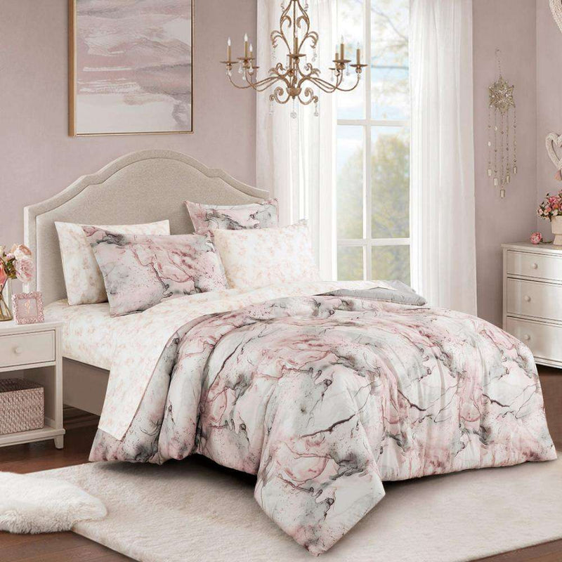 Closeout - 7 Piece Abstract Print Comforter Set with Bed Sheet Set, 22896