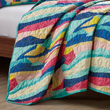 Reversible 3-Piece Vibrant Geometric Stripe Bedspread Set - Quilted Coverlet with Pillow Shams