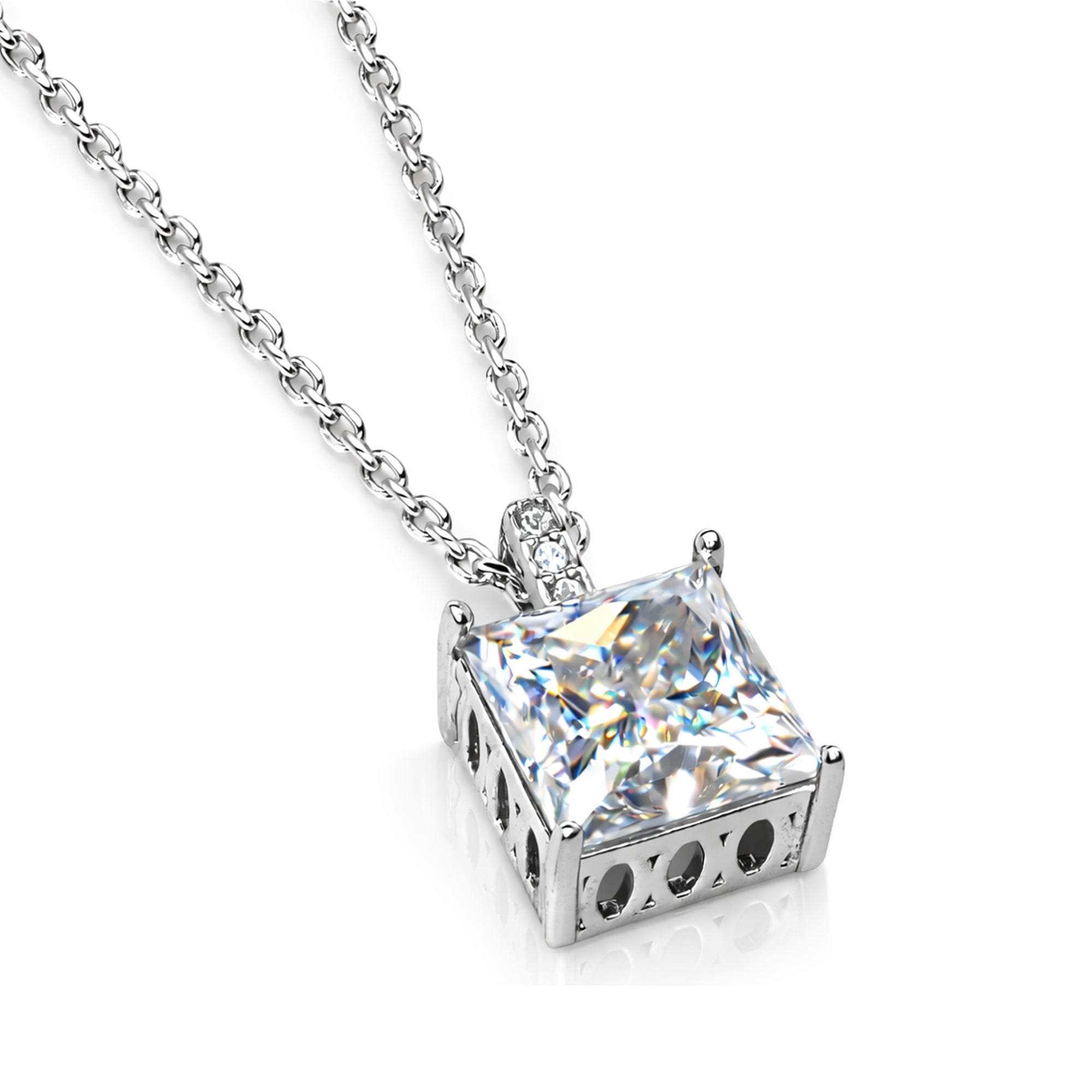 5CT (10mm) Princess Cut Moissanite Diamond Necklace