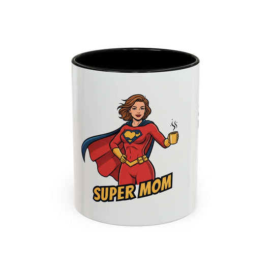 Super Mom Accent Coffee Mug — Comic Pop Art Mother's Day Gift (11/15oz) Black 11oz
