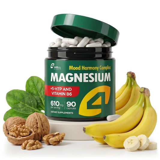 Complejo Avanzado de Magnesio 610 mg con Glicinato, Citrato, Vitamina B6 para 3X Absorción y 5-HTP