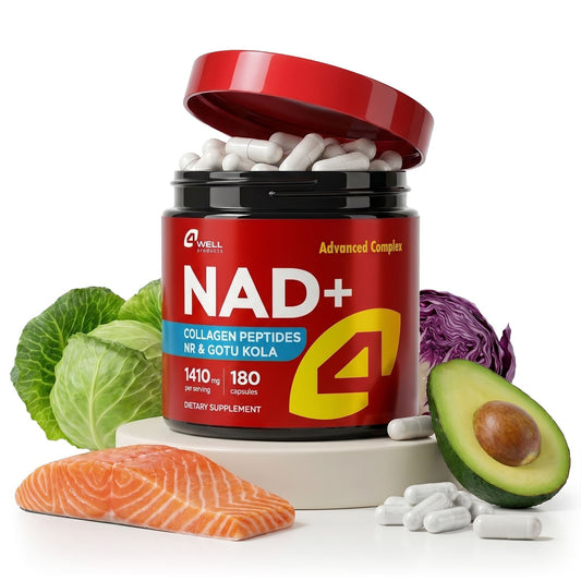 Suplemento NAD Plus 1400mg con nicotinamida ribósido, colágeno - 180 cápsulas