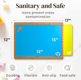 Cooler Kitchen Bamboo Cutting Board Set with 6 Color Coded Flexible Plastic Mats with Food Icons, Labeled Cutting Boards for Kitchen with Holder - BPA-Free Wooden, Dishwasher Safe, Large