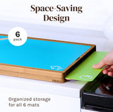 Cooler Kitchen Bamboo Cutting Board Set with 6 Color Coded Flexible Plastic Mats with Food Icons, Labeled Cutting Boards for Kitchen with Holder - BPA-Free Wooden, Dishwasher Safe, Large