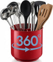 Cooler Kitchen Extra Large and Sturdy Rotating Utensil Holder Caddy with No-Tip Weighted Base, Removable Divider, and Gripped Insert | Rust Proof and Dishwasher Safe