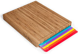 Cooler Kitchen Bamboo Cutting Board Set with 6 Color Coded Flexible Plastic Mats with Food Icons, Labeled Cutting Boards for Kitchen with Holder - BPA-Free Wooden, Dishwasher Safe, Large