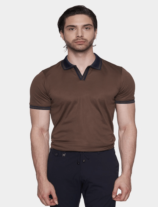 The Mercerized Cotton Open Polo (Chocolate)