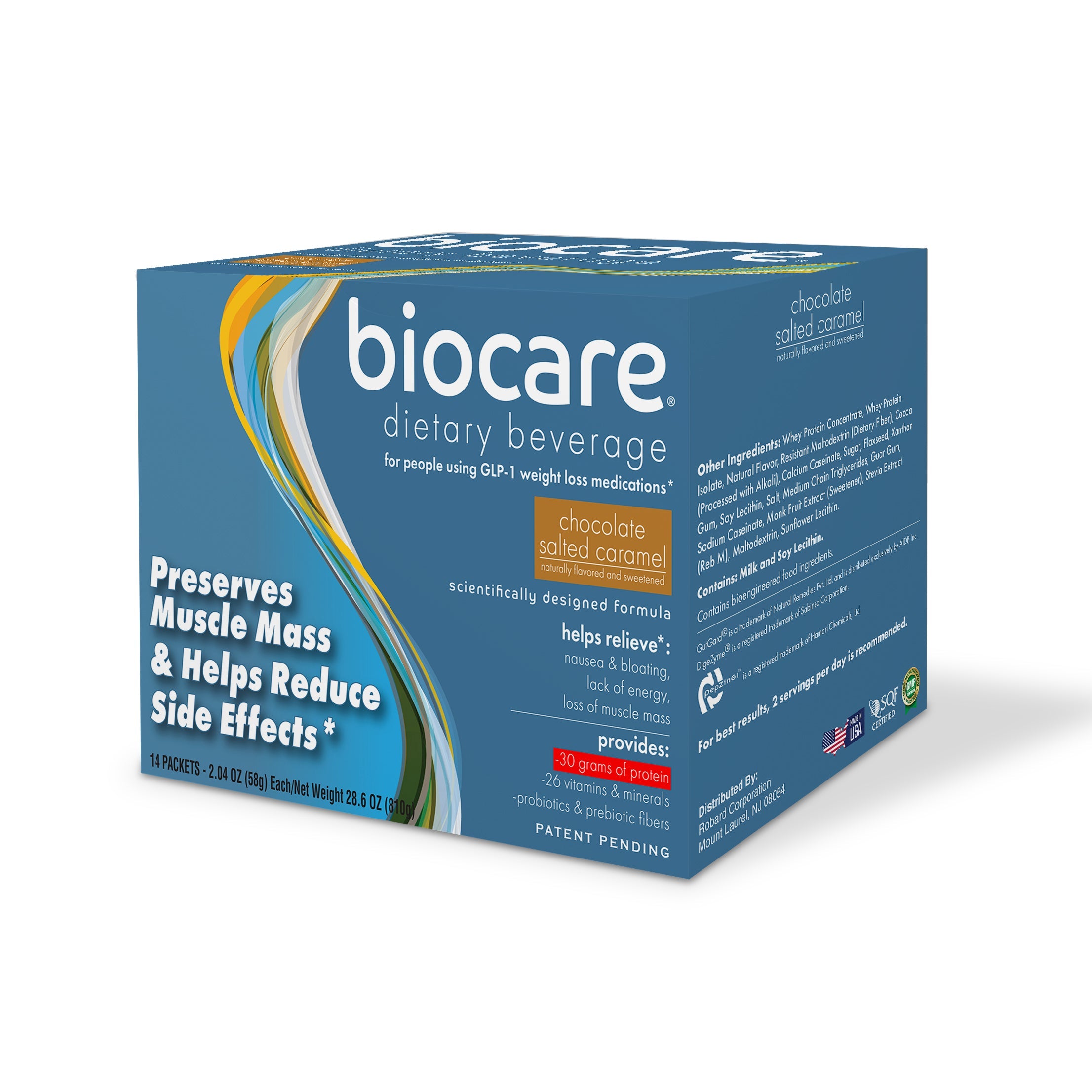 Bebida dietética Biocare de chocolate con caramelo salado y proteína de 30 g (14 unidades)