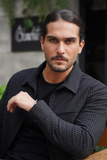 The Luxe Zip Jacket (Navy Pinstripe)