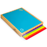 Ginsu Bamboo Wood Cutting Board Set with 6 Color-Coded Mats and Food Icons for Easy Meal Prep and Cleanup