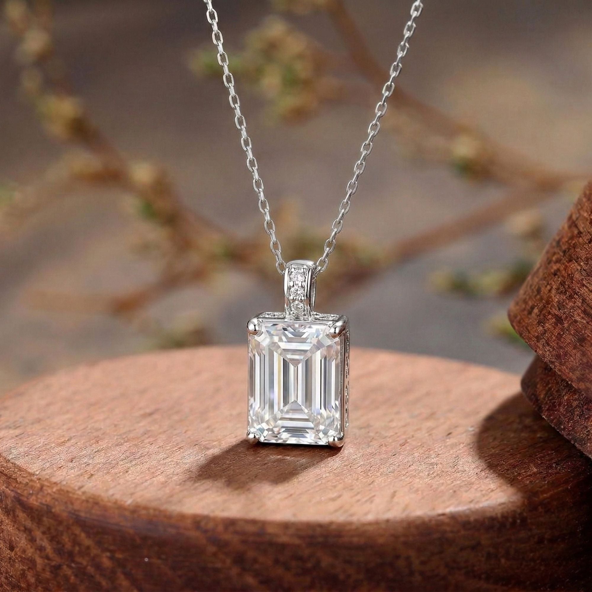 5.5CT (11mm) Emerald Cut Moissanite Diamond Necklace