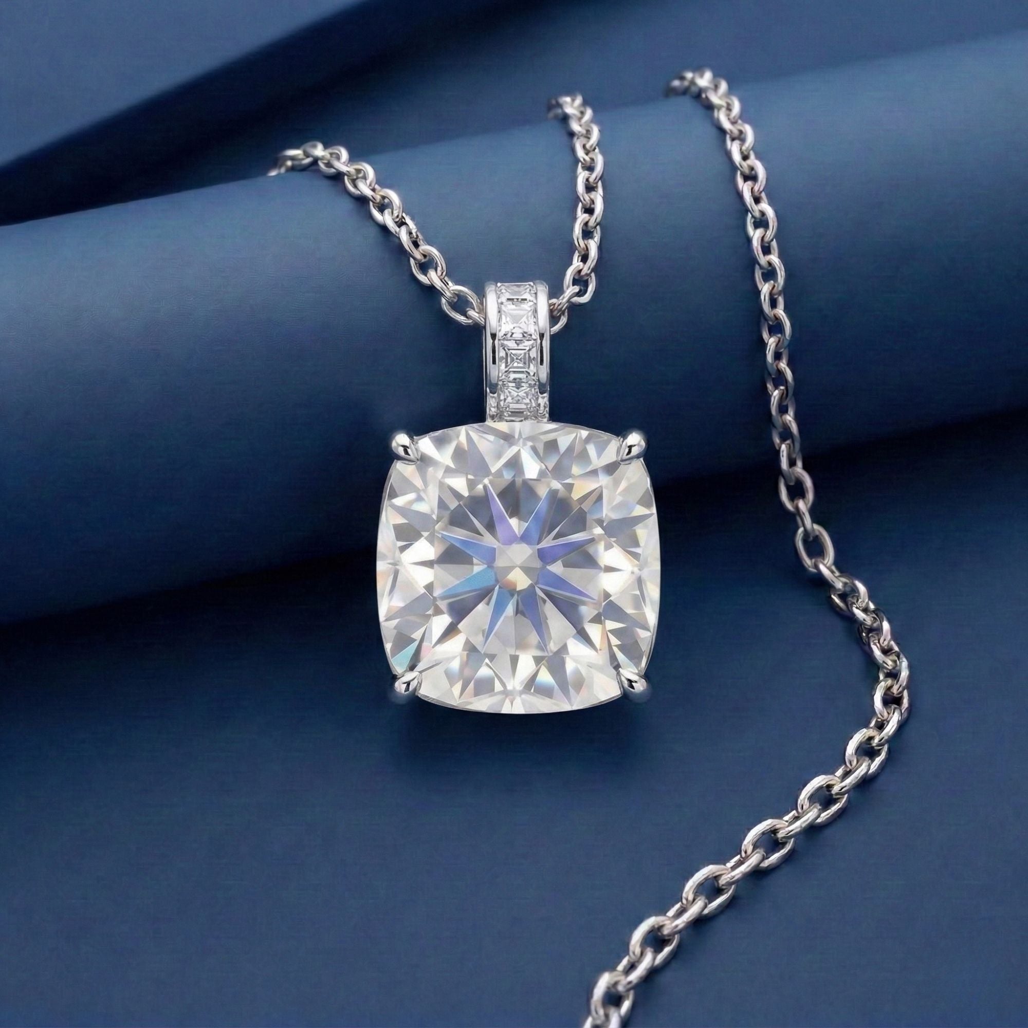5.9CT (11.3mm) Cushion Cut Moissanite Diamond Necklace
