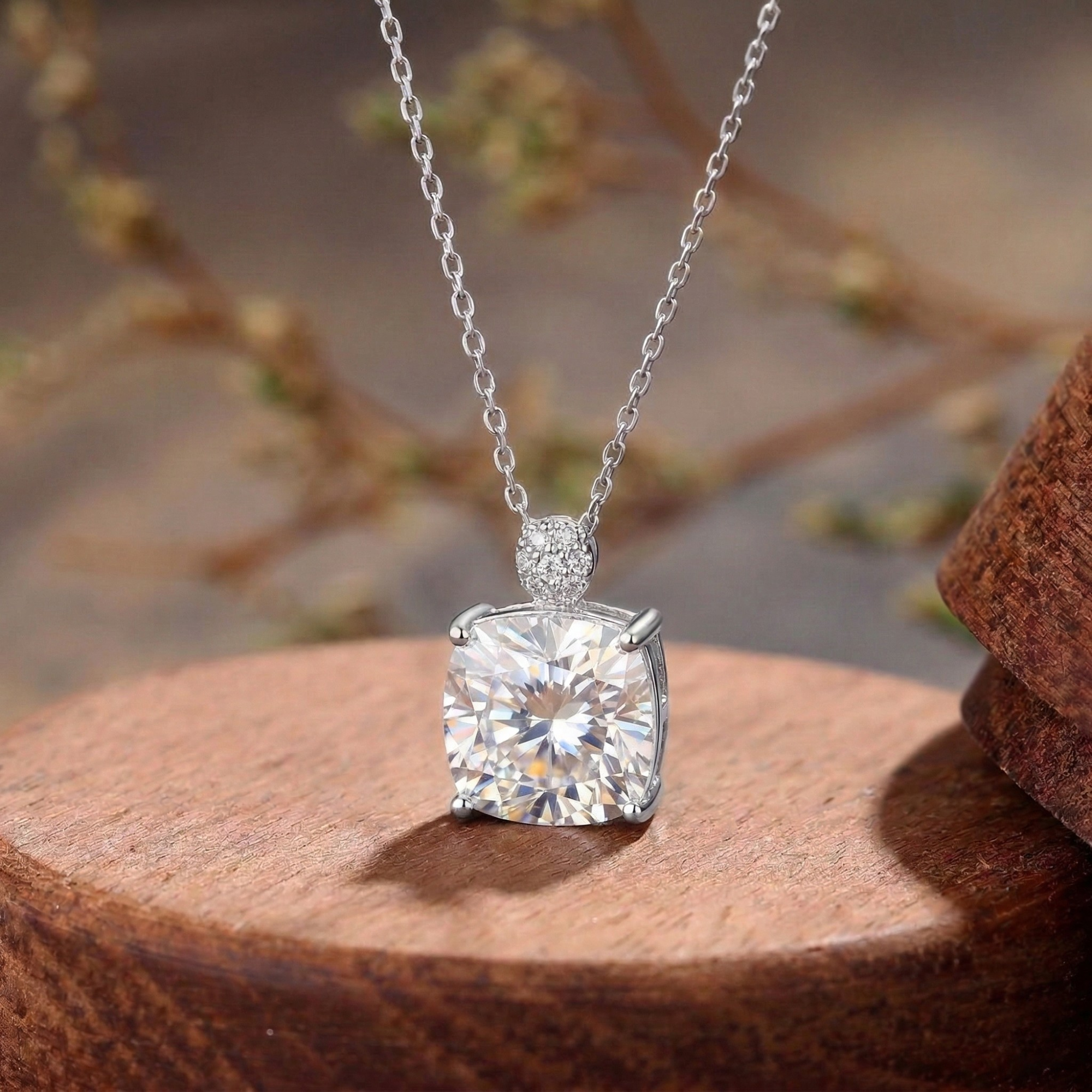 5.9CT (11.3mm) Cushion Cut Moissanite Diamond Necklace