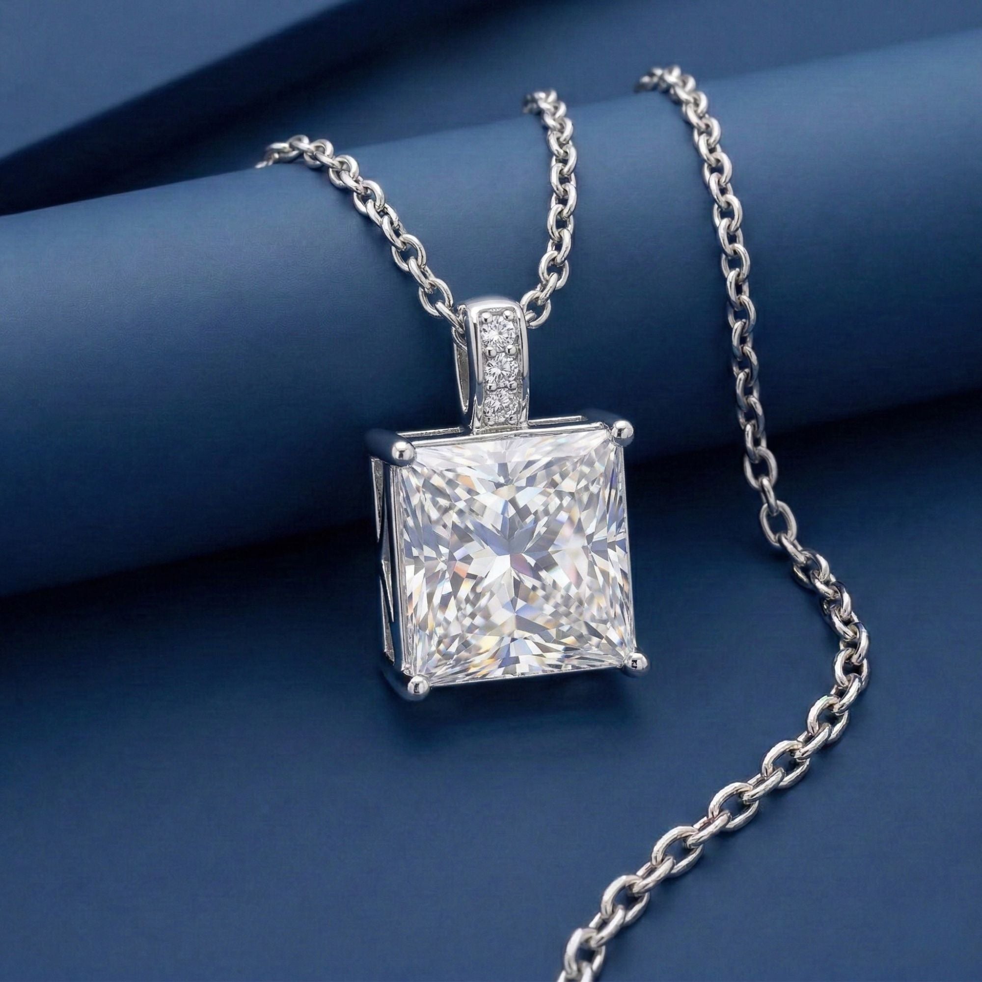 5CT (10mm) Princess Cut Moissanite Diamond Necklace