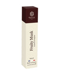 Luxury Fruity Musk Perfume packaging featuring Elegant design, Extrait de Parfum made in France.