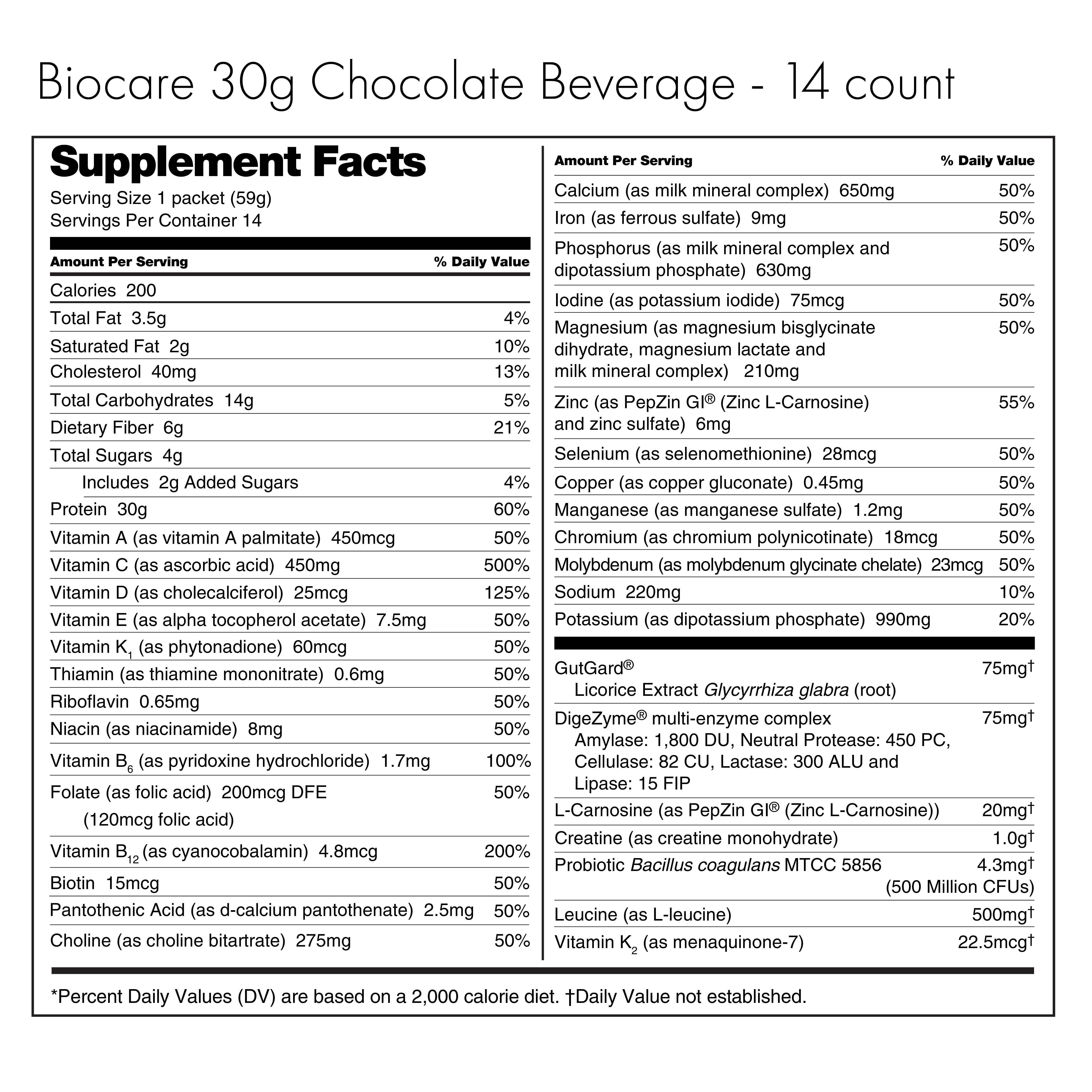 Bebida dietética Biocare de chocolate con proteína de 30 g (14 porciones)