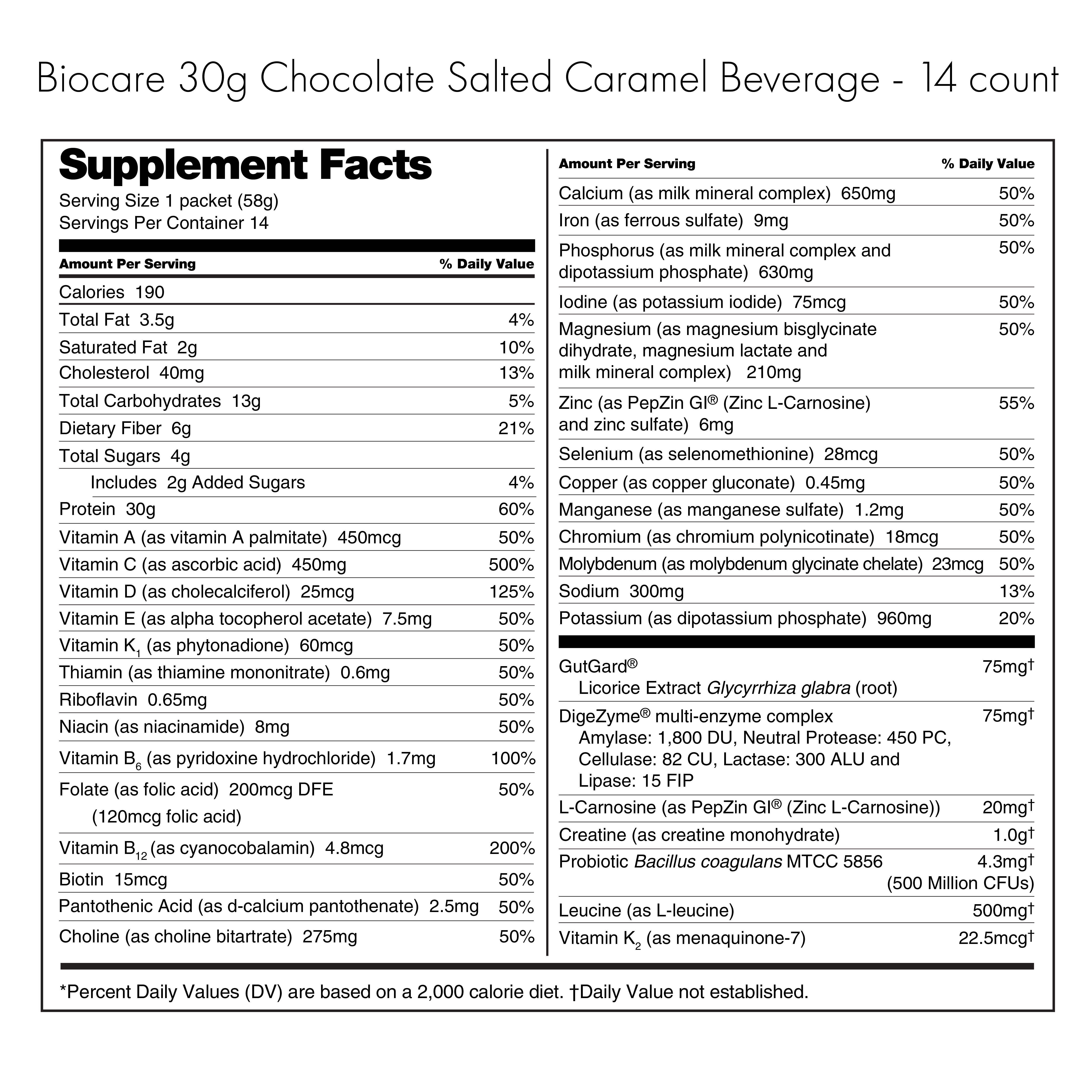 Bebida dietética Biocare de chocolate con caramelo salado y proteína de 30 g (14 unidades)