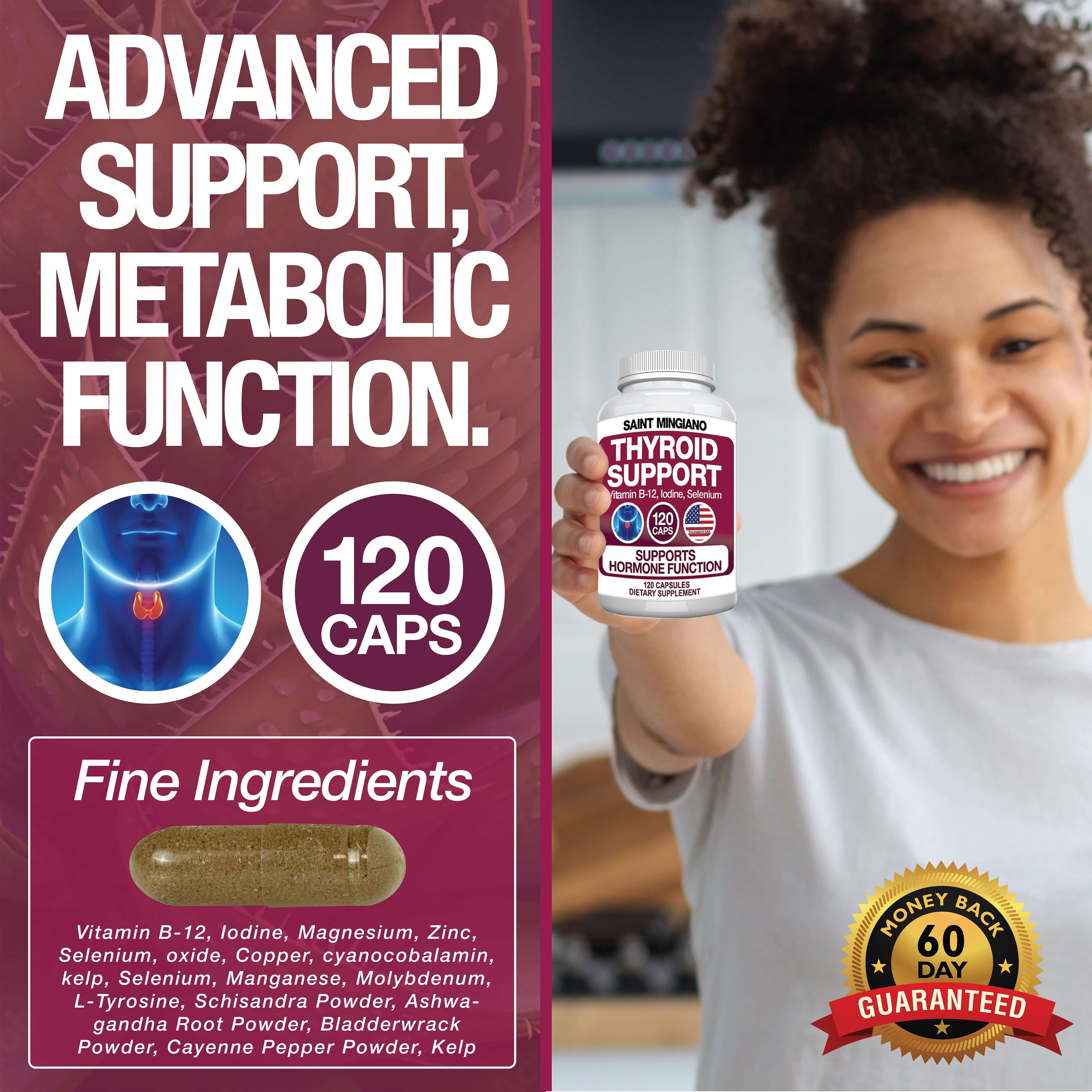 Thyroid Support Supplement with Iodine |120 Capsules to Help Body Mass & Improve Energy