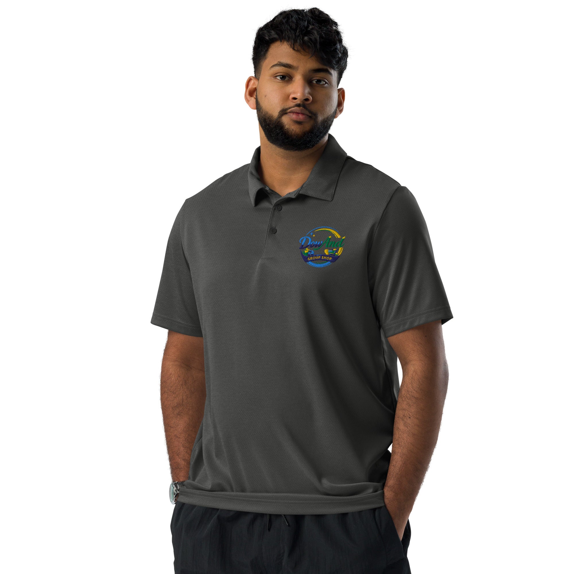 Adidas space-dyed polo with custom company logo print