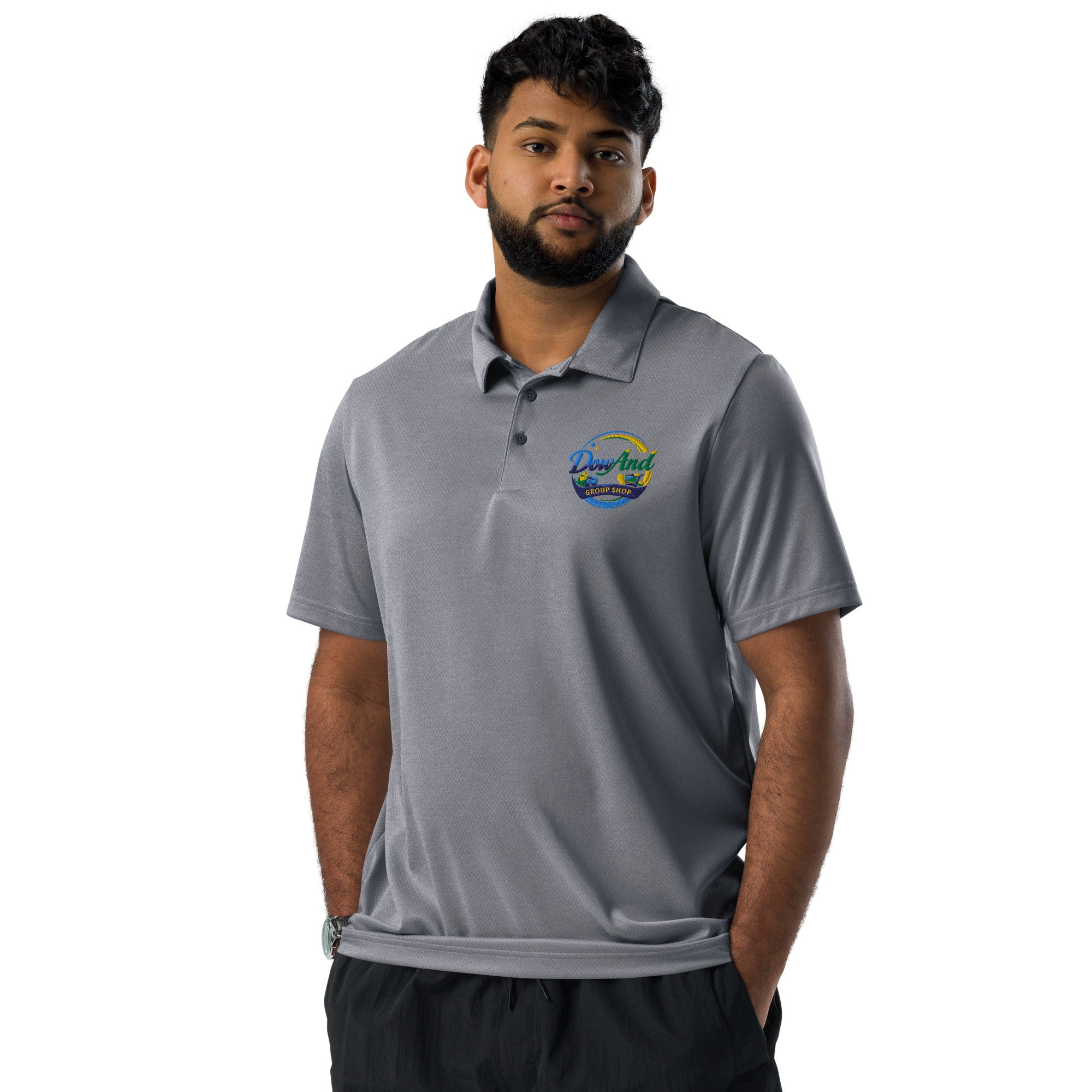 Adidas space-dyed polo with custom company logo print