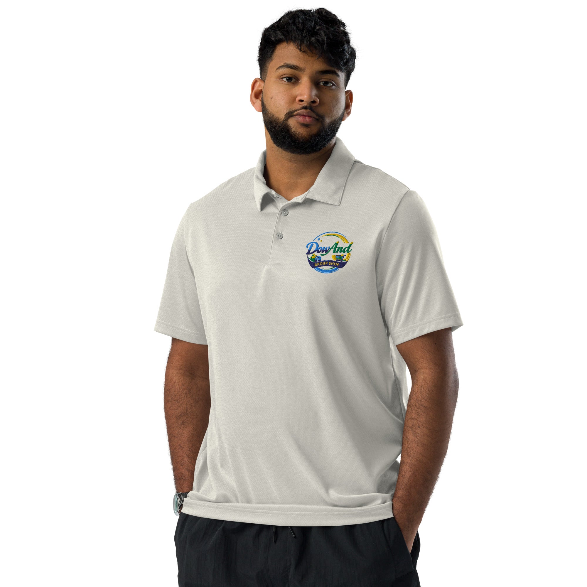 Adidas space-dyed polo with custom company logo print