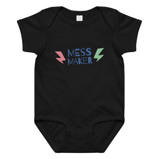 "Mess Maker" Baby jersey bodysuit Black