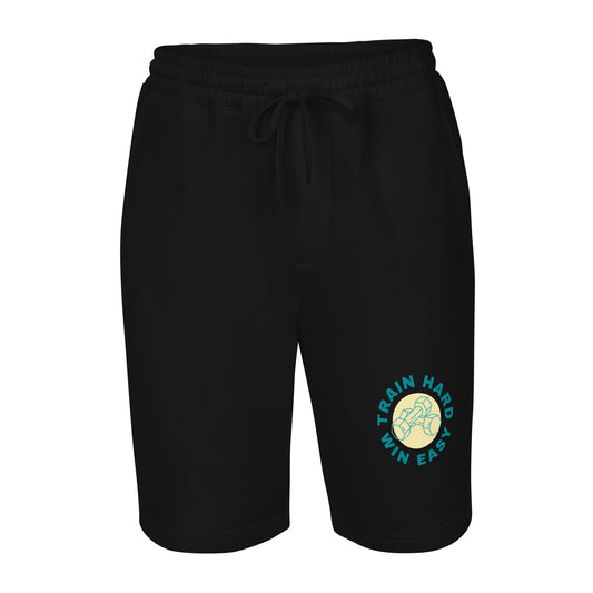 Men's fleece shorts with "Train hard, win easy" print design Black
