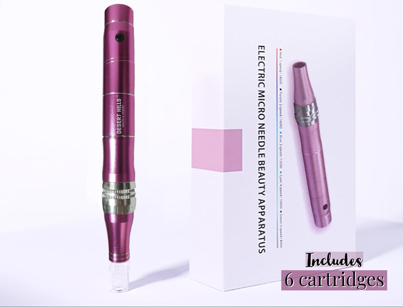 Microneedling Pen Wireless Electric Derma Wand with 6 Pieces Replacement Needle Cartridges for Microneedling Pen Adjustable Depth Microneedle Dermapen