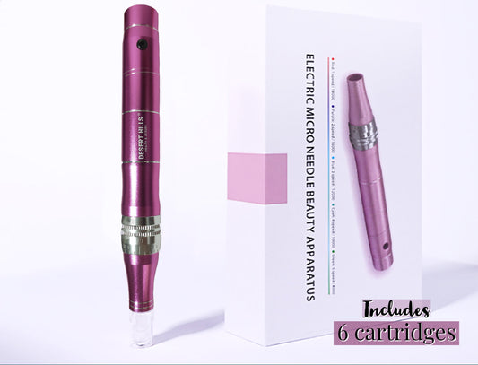 Microneedling Pen Wireless Electric Derma Wand with 6 Pieces Replacement Needle Cartridges for Microneedling Pen Adjustable Depth Microneedle Dermapen