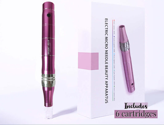 Microneedling Pen Wireless Electric Derma Wand with 6 Pieces Replacement Needle Cartridges for Microneedling Pen Adjustable Depth Microneedle Dermapen
