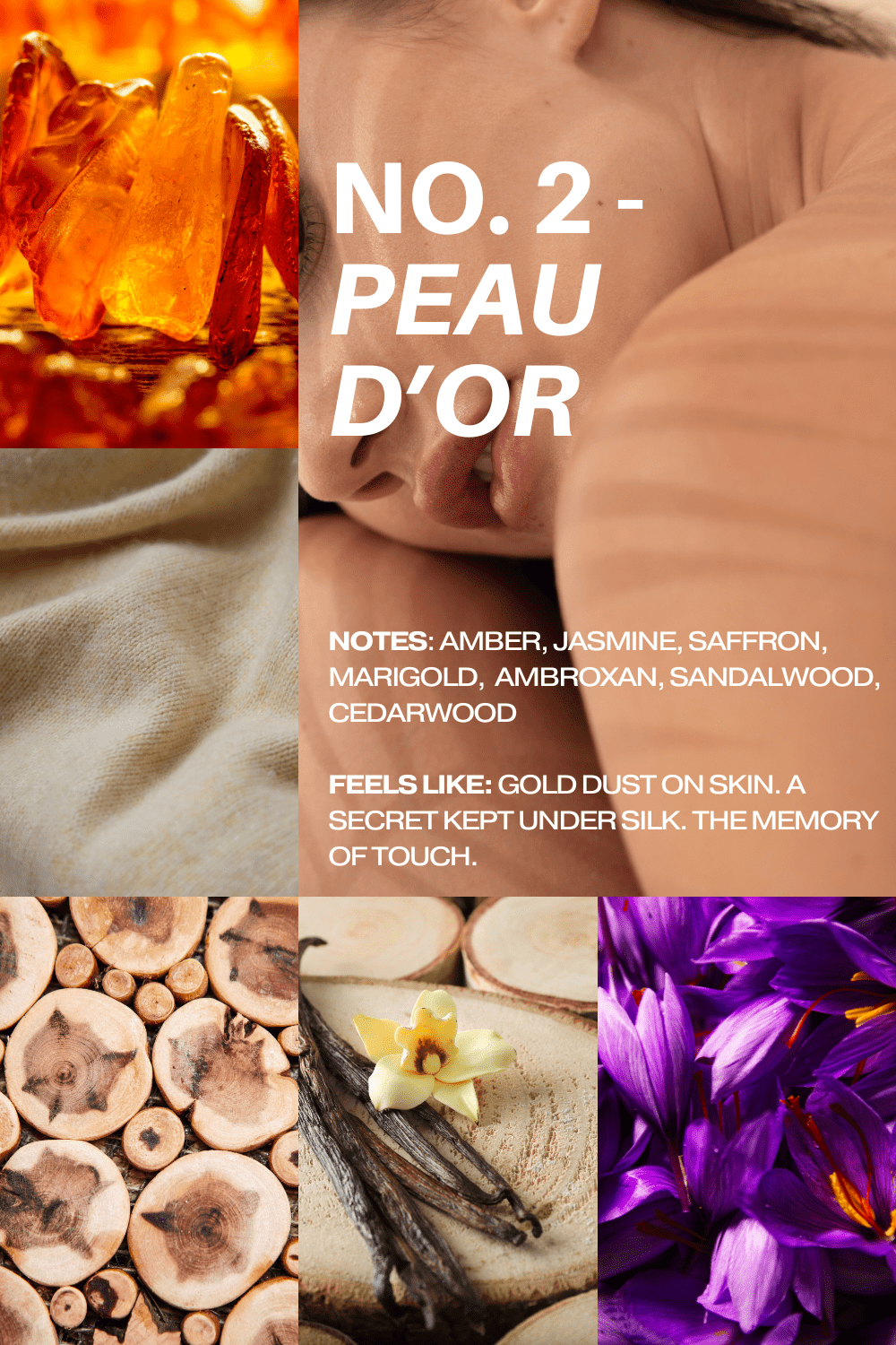 Promotional image for 'No. 2 - Peau d'Or' with natural elements and text.