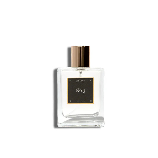 Perfume bottle labeled 'No 3' by 'Les Deux' on a white background