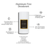 Aluminum Free Deodorant packaging with features highlighted on a white background