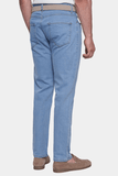 Person wearing light blue jeans on a white background