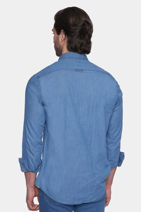 Versatile Light Blue Denim Dress Shirt