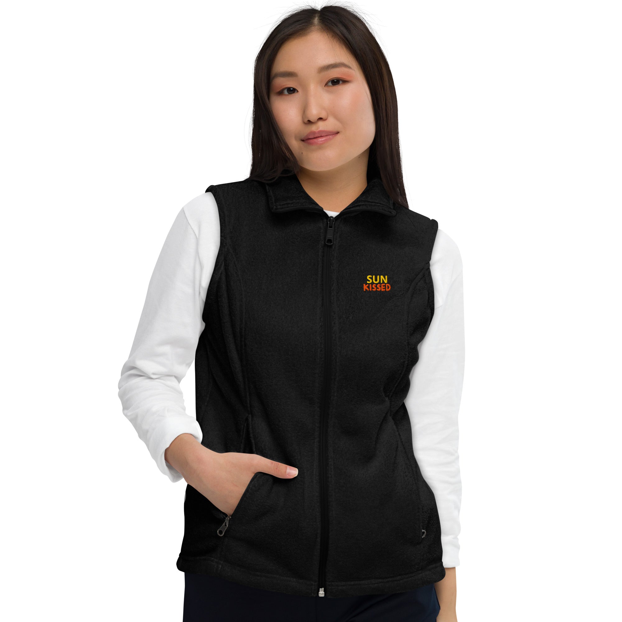 Women’s Columbia fleece vest with custom print design