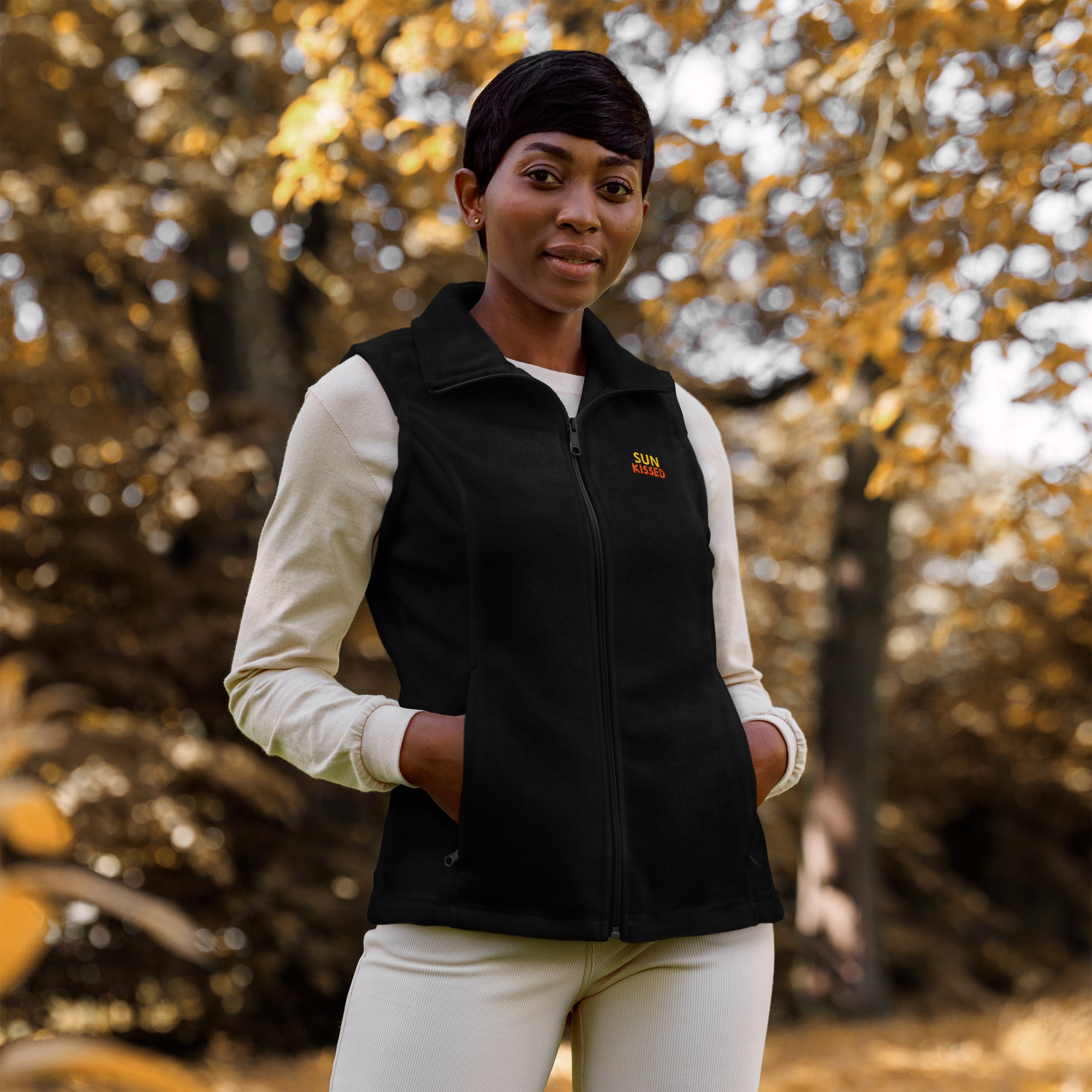 Women’s Columbia fleece vest with custom print design