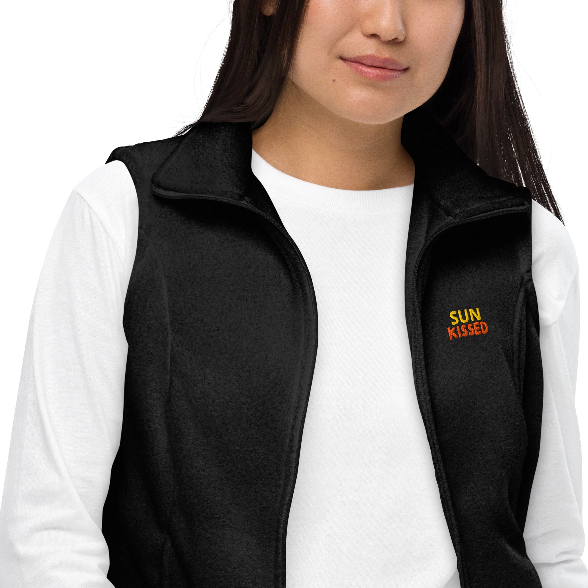 Women’s Columbia fleece vest with custom print design